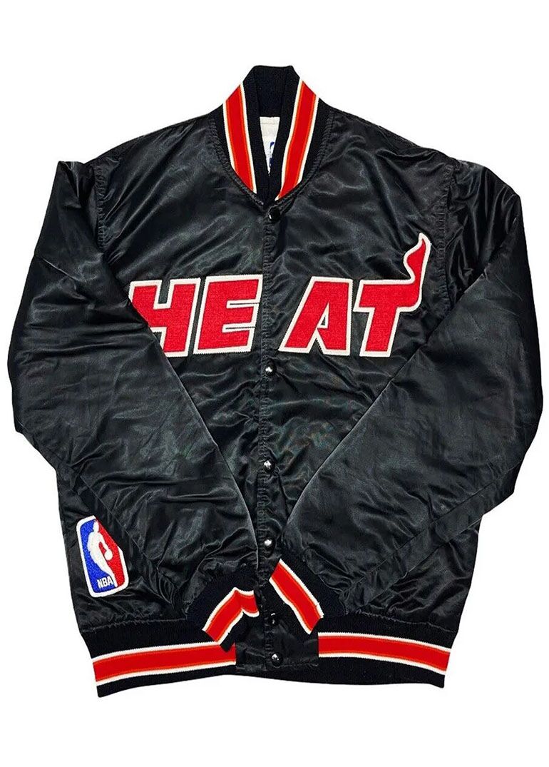 90s Miami Heat Satin Black Jacket 1 90s Miami Heat Satin Black Jacket