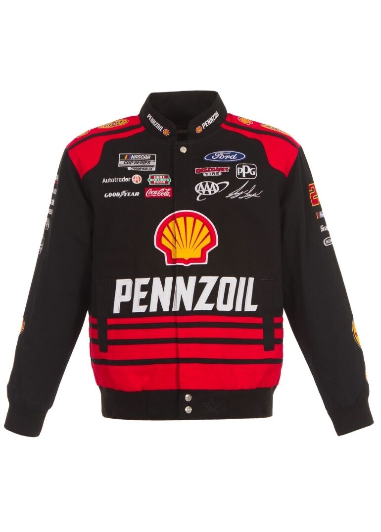2024 Joey Logano NASCAR Pennzoil Full-Snap Jacket 1 Black Full-Snap Jacket
