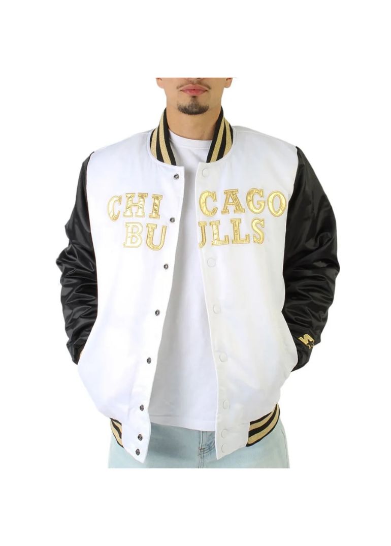 Chicago Bulls Black and White Satin Jacket 3 Chicago Bulls Black and White Varsity Satin Jacket
