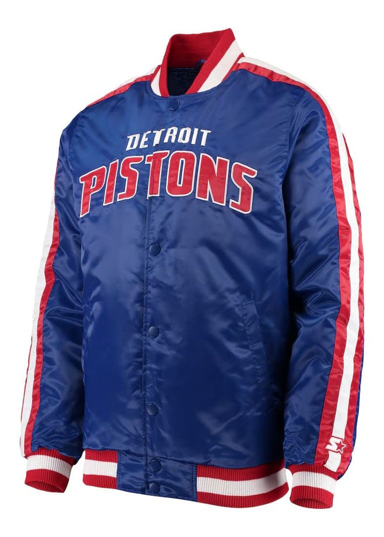Detroit Pistons Striped Varsity Blue Satin Jacket 2 Detroit Pistons Striped Varsity Blue Satin Jacket