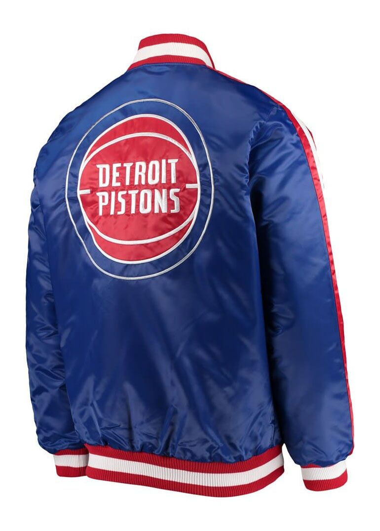 Detroit Pistons Striped Varsity Blue Satin Jacket 5 Detroit Pistons Striped Varsity Blue Satin Jacket