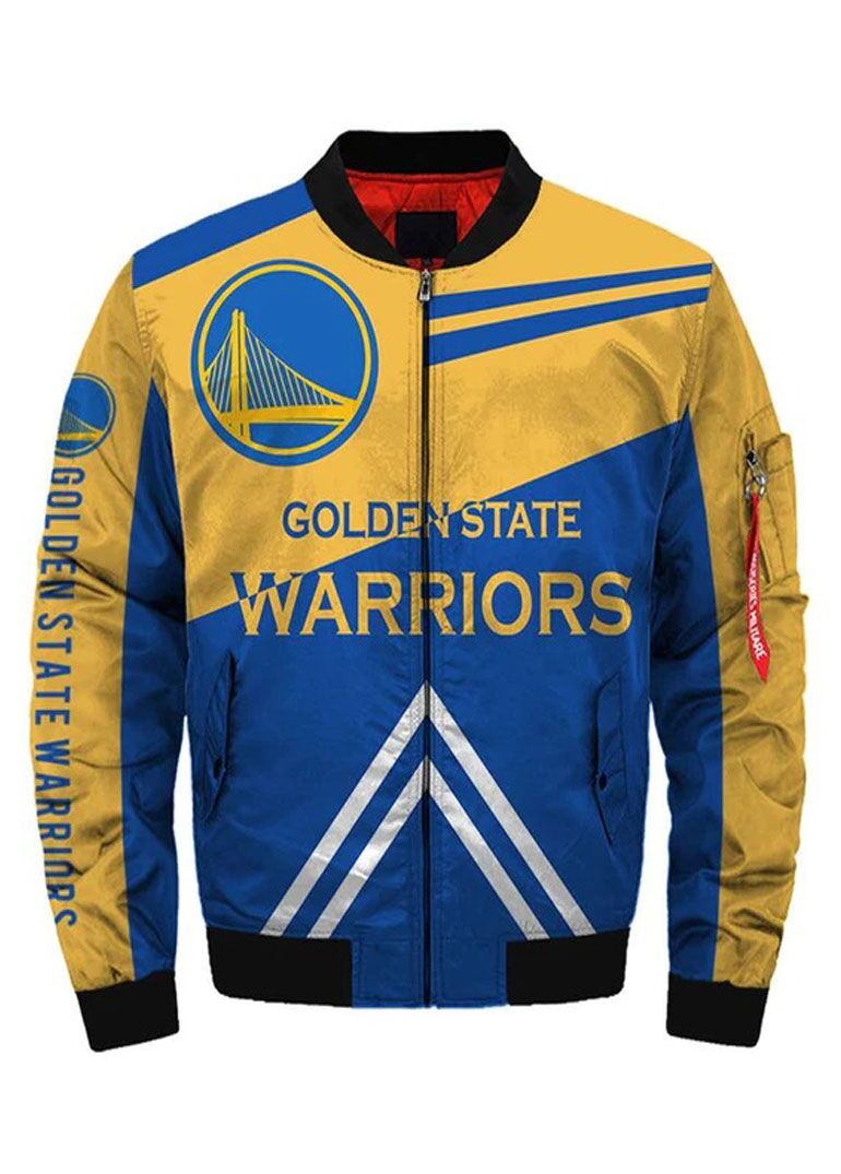 Golden State Warriors Yellow and Blue Bomber Jacket 1 Golden State Warriors Yellow and Blue Bomber Jacket