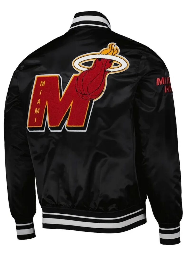 Miami Heat Mash Up Bomber Black Satin Jacket 2 Miami Heat Mash Up Bomber Black Jacket