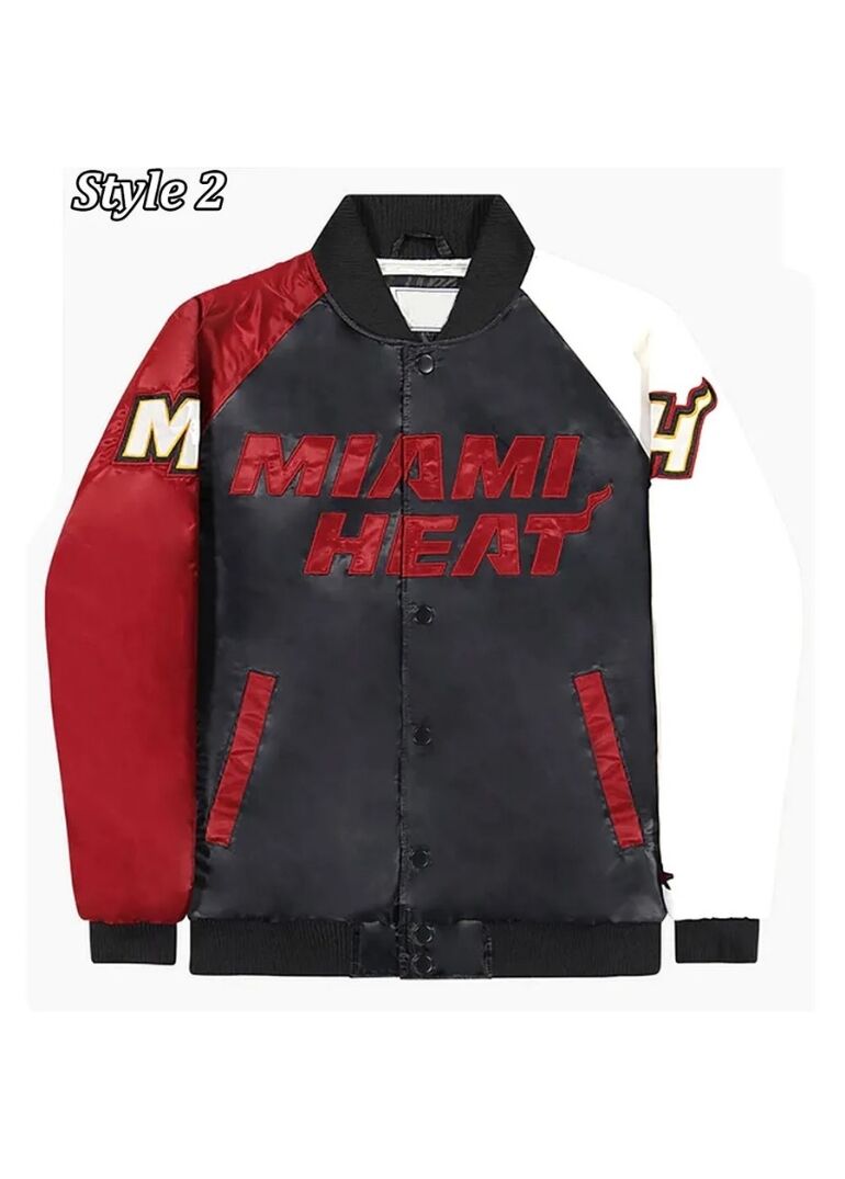 Miami Heat Reliever Full-Snap Black and Red Satin Jacket 3 Miami Heat Reliever Full-Snap Black and Red Jacket