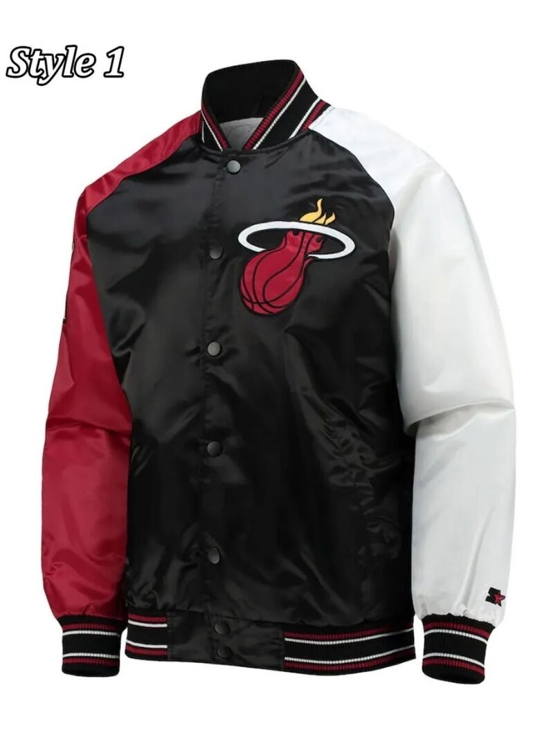 Miami Heat Reliever Full-Snap Black and Red Satin Jacket 1 Miami Heat Reliever Full-Snap Black and Red Satin Jacket