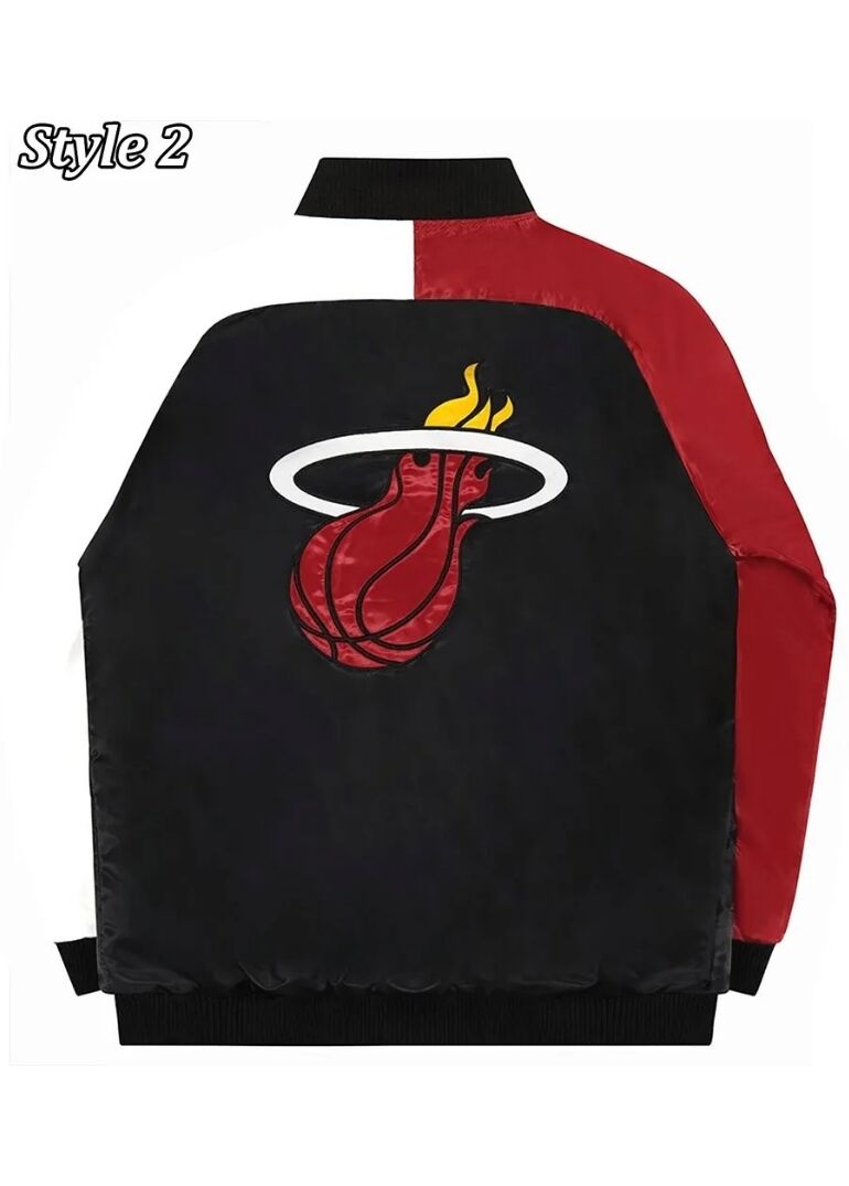Miami Heat Reliever Full-Snap Black and Red Satin Jacket 4 Miami Heat Reliever Full-Snap Black and Satin Jacket