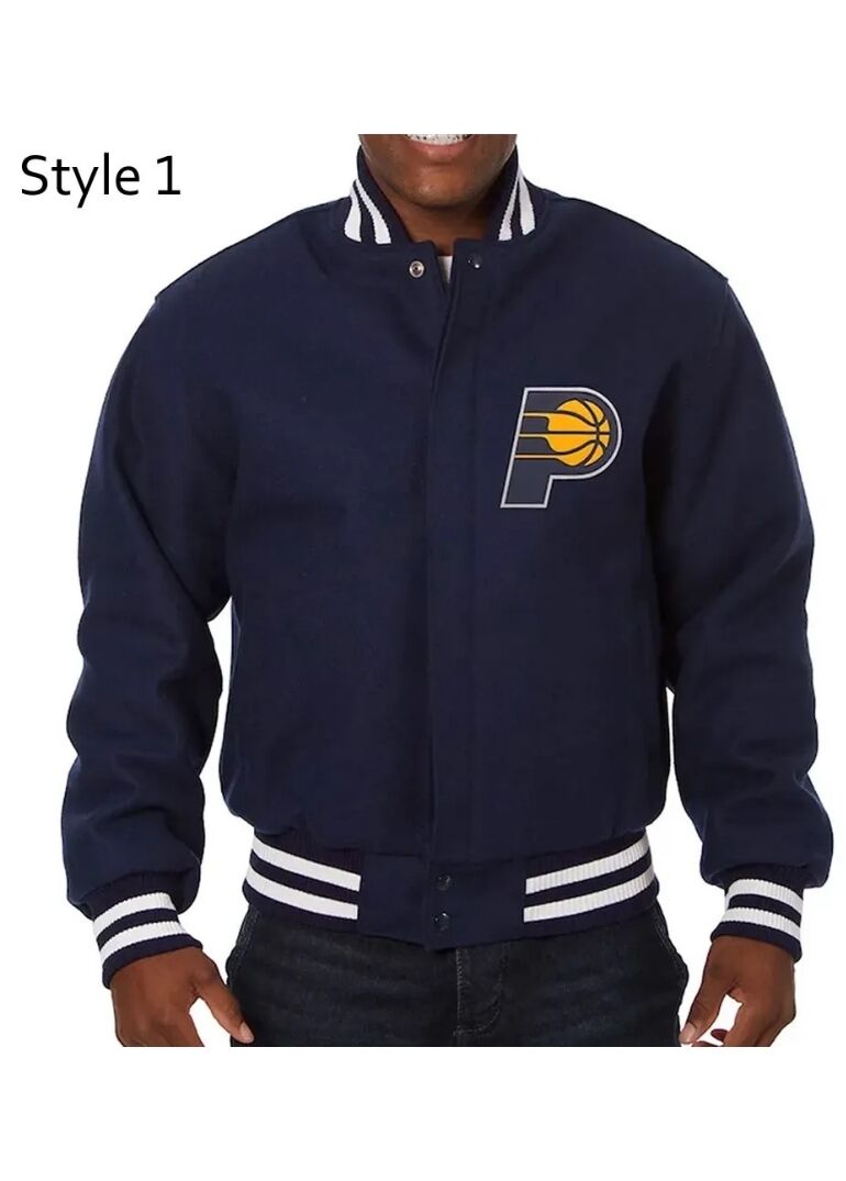 Indiana Pacers Varsity Navy Wool Jacket 1 Navy Indiana Pacers Wool Varsity Full-Snap Jacket
