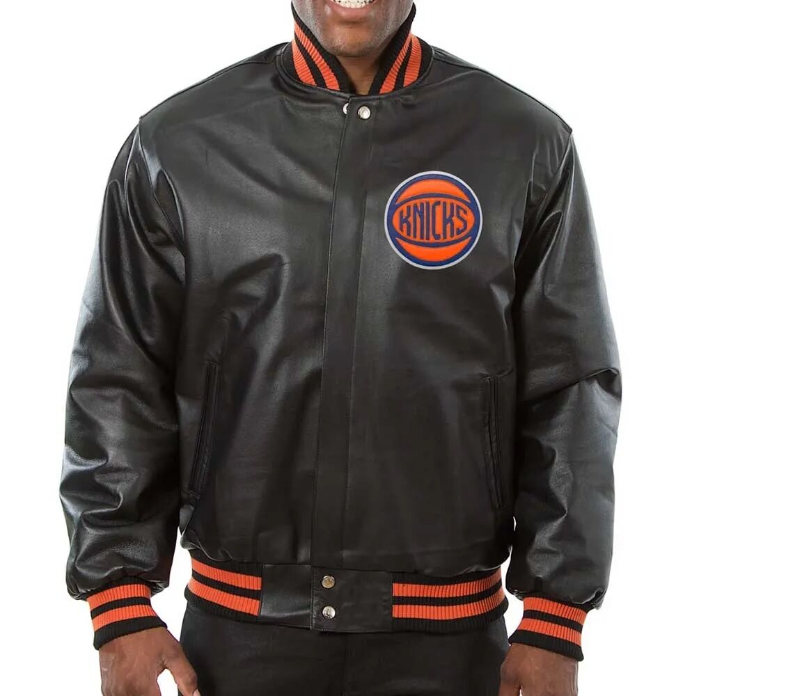 New York Knicks Varsity Black Leather Jacket 1 New York Knicks Varsity Black Leather Jacket