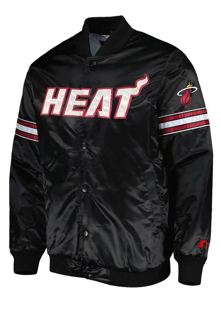Pick & Roll Miami Heat Black Varsity Satin Jacket 1 Pick & Roll Miami Heat Black Varsity Satin Jacket