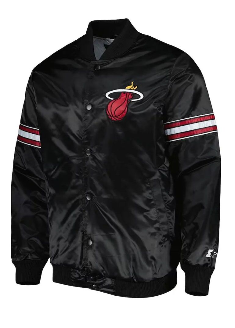 Pick & Roll Miami Heat Black Varsity Satin Jacket 3 Pick & Roll Miami Heat Black Varsity Satin Jacket