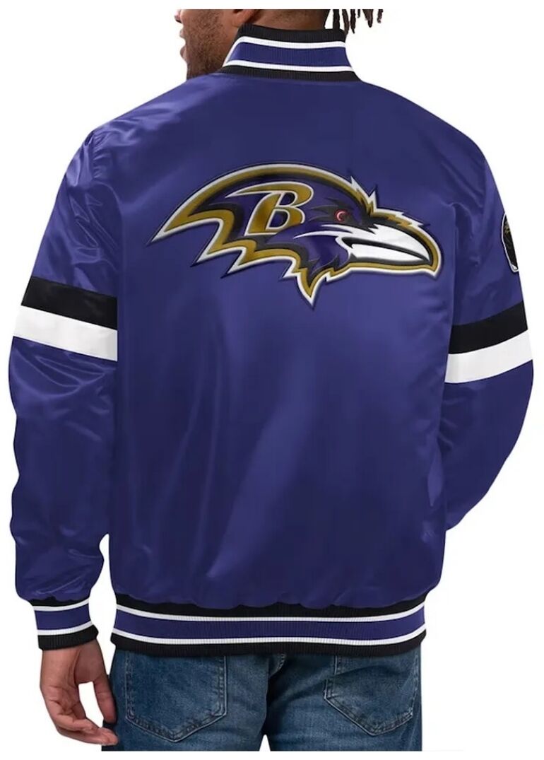 Home Game Baltimore Ravens Purple Satin Jacket 2 Purple Baltimore Ravens Home Game Varsity Full-Snap Jacket