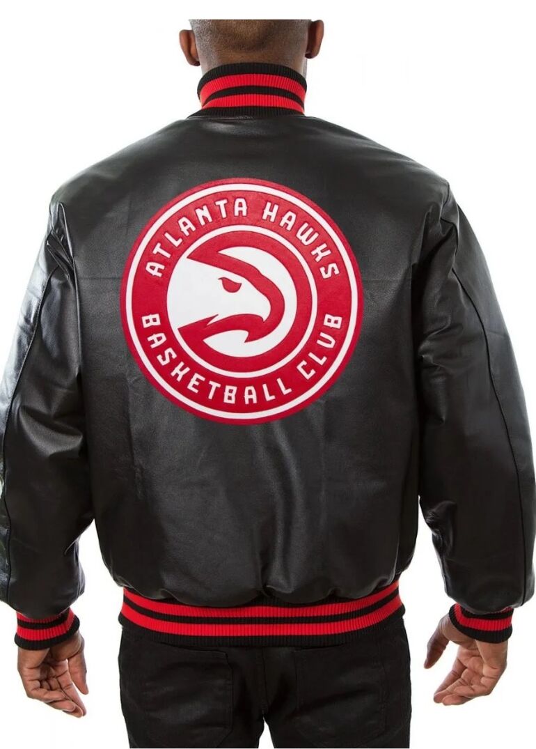 Varsity Atlanta Hawks Black Leather Jacket 2 Varsity Atlanta Hawks Black Jacket