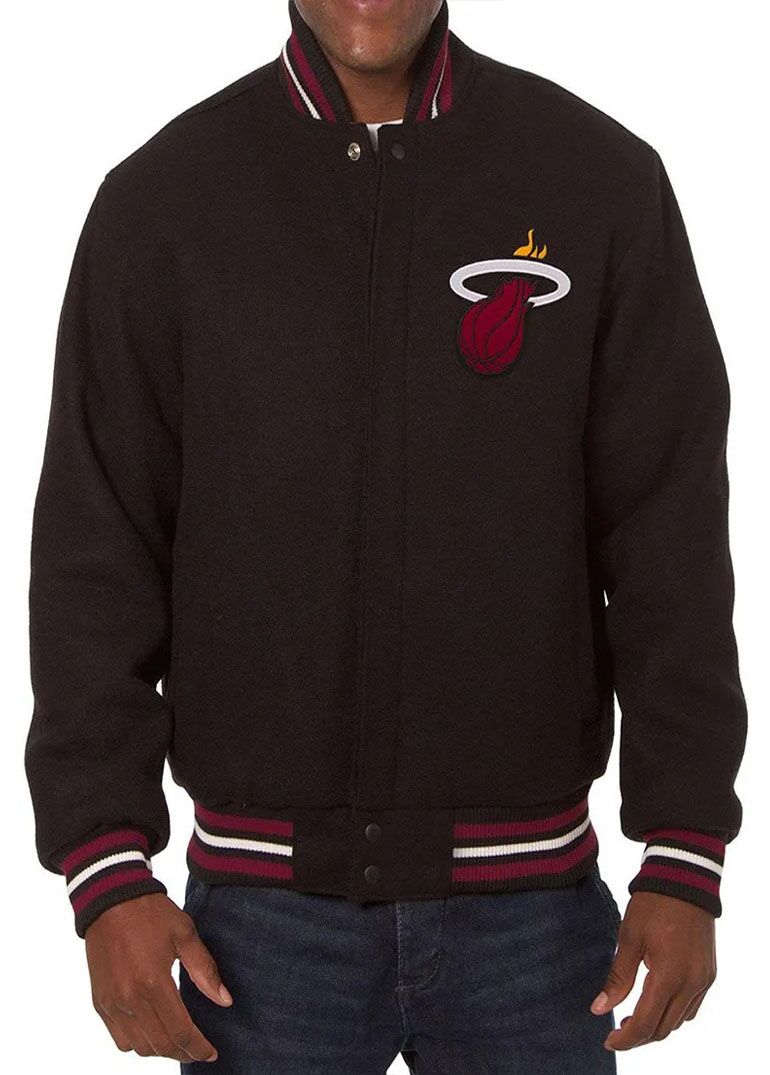 Varsity Miami Heat Embroidered Blacks Wool Jacket 3 Varsity Miami Heat Black Leather Jacket