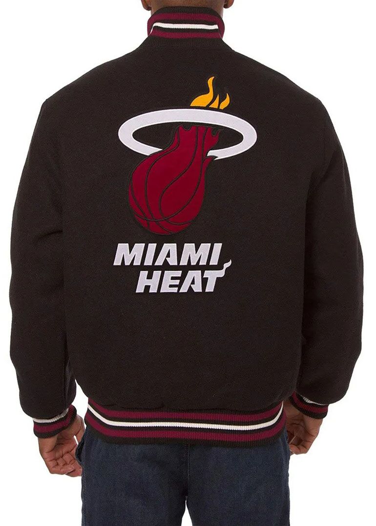 Varsity Miami Heat Embroidered Blacks Wool Jacket 2 Varsity Miami Heat Black Leather Jacket