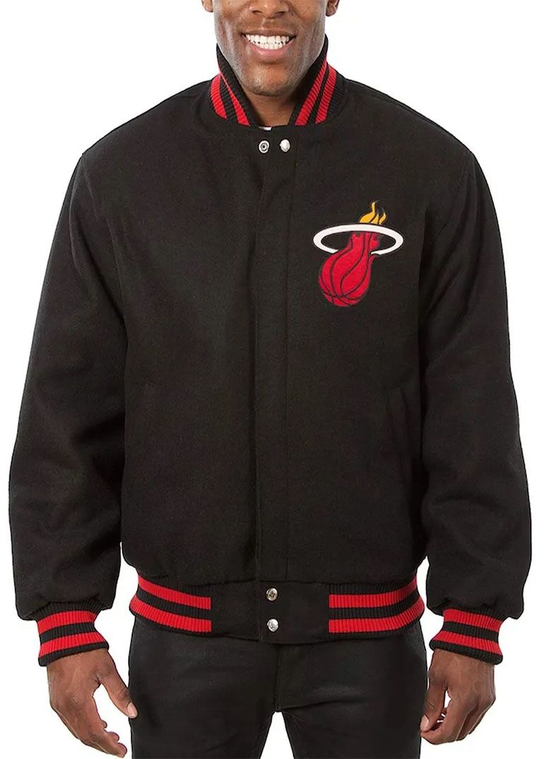 Varsity Miami Heat Embroidered Blacks Wool Jacket 1 Varsity Miami Heat Black Leather Jacket
