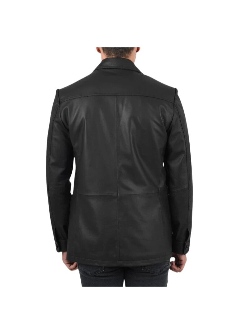 Real Lambskin Black Leather Blazer For Mens 2 Black-Mens-Leather-Blazer-Back
