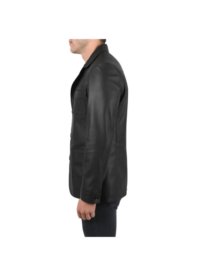 Real Lambskin Black Leather Blazer For Mens 3 Black-Mens-Leather-Blazer-Right