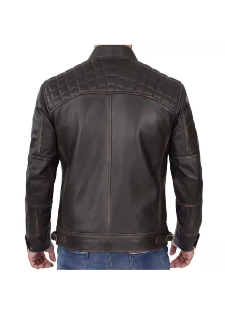 Men’s Cafe Racer Distressed Brown Leather Jacket 2 Dark-Brown-Leather-Jacket-Mens-Back
