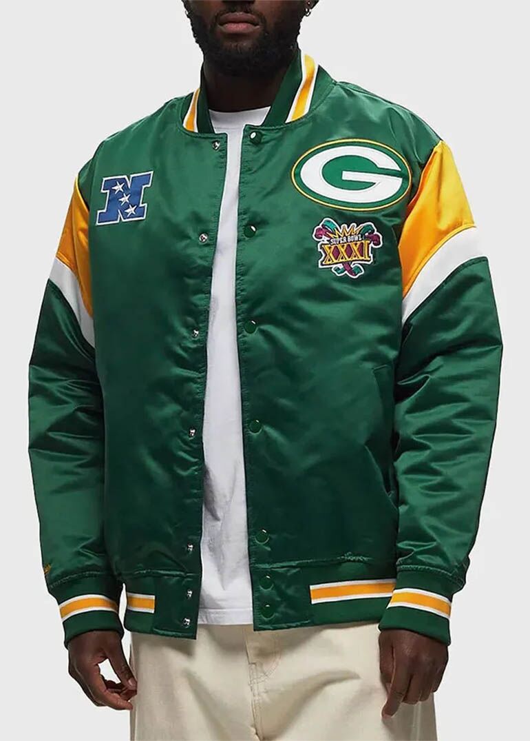 Green Bay Packers Heavyweight Green Satin Jacket 2 Green Bay Packers Heavyweight Green Satin Jacket