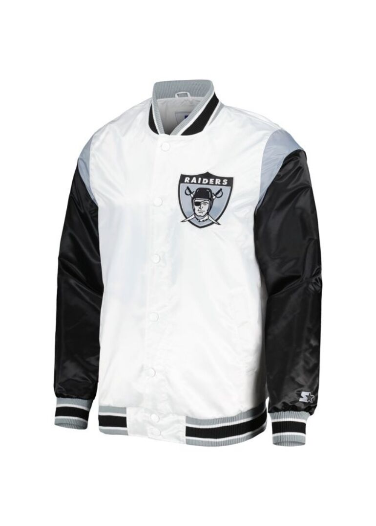 Las Vegas Raiders Throwback Warm Up Pitch White Satin Jacket 1 Las-Vegas-Raiders-Throwback-Warm-Up-Pitch-White-Satin-Jacket