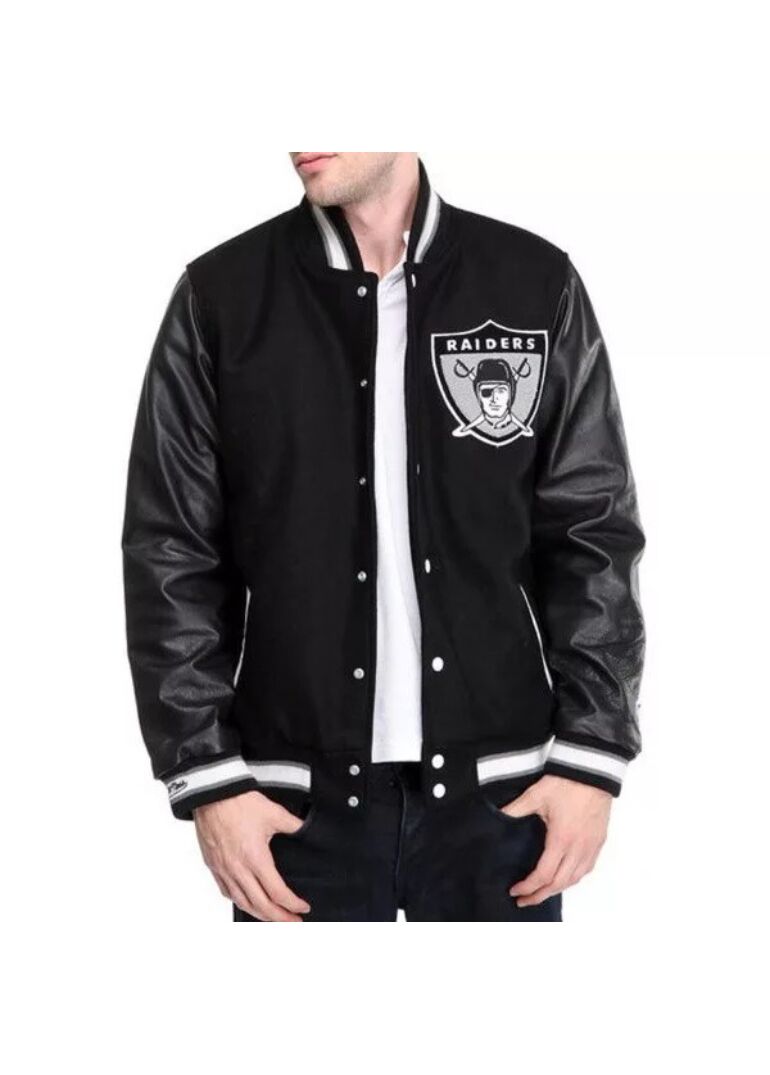 Oakland Raiders Black Letterman Wool Varsity Jacket 1 Oakland-Raiders-Black-Letterman-Wool-Varsity-Jacket