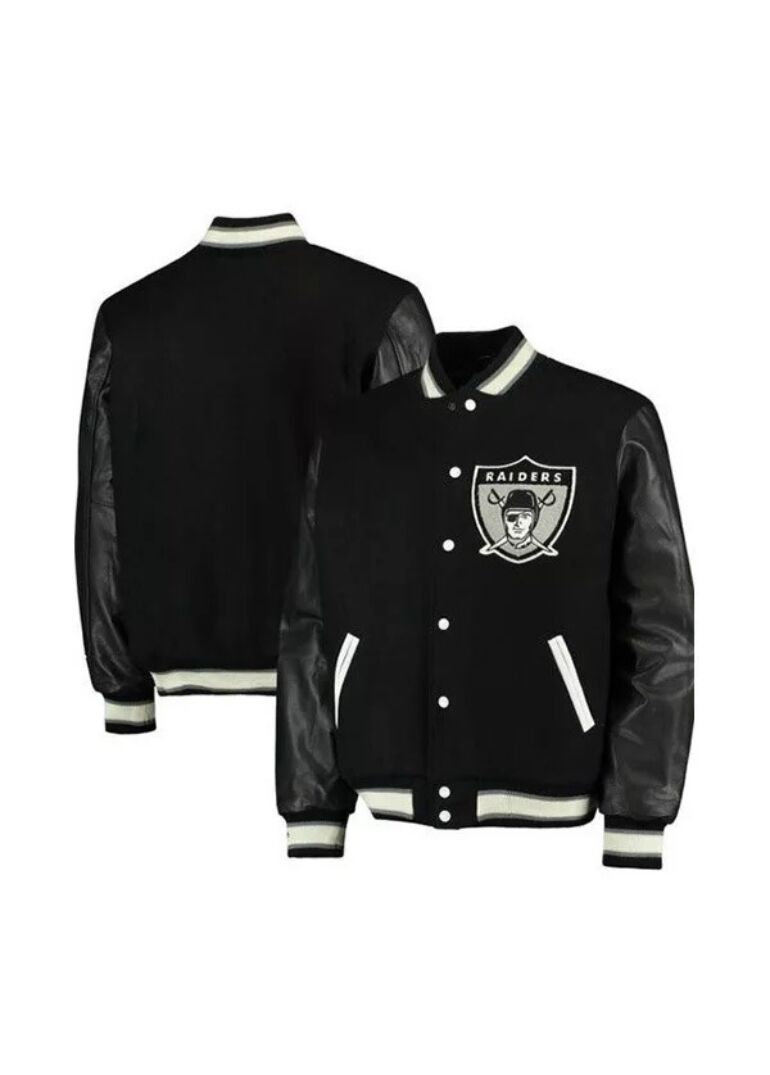 Oakland Raiders Black Letterman Wool Varsity Jacket 2 Oakland-Raiders-Black-Letterman-Wool-Varsity-Jackets