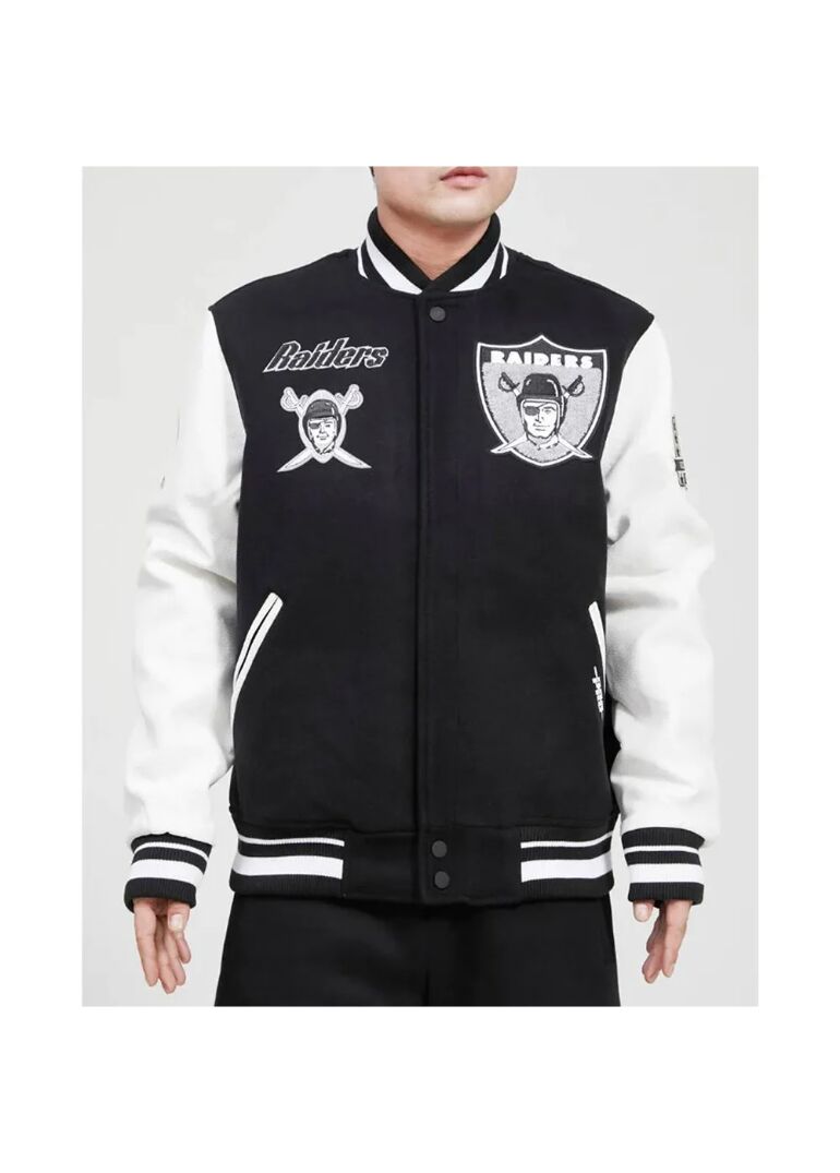 Pro Los Vegas Raiders Varsity Jacket 1 Pro-Los-Vegas-Raiders-Varsity-Black-and-White-Jacket