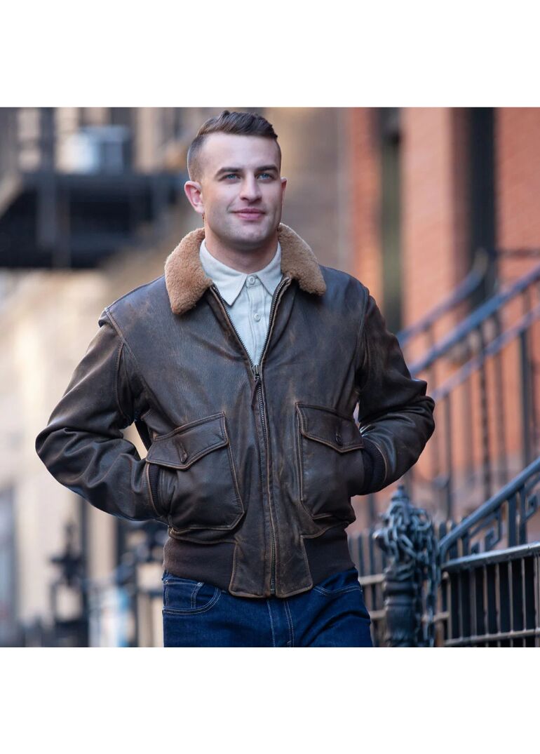 Brown Distressed Leather Bomber Jacket For Mens 3 z21p007-avenger