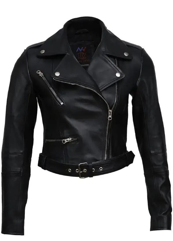 Biker Black Cropped Leather Jacket Womens 1 Biker Black Cropped Leather Jacket Womens