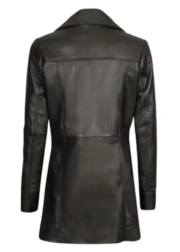 Black 3/4 Length Leather Coat Womens 3 Black 3/4 Length Leather Coat Womens - Image 3