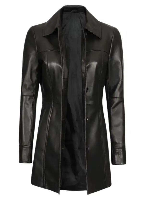 Black 3/4 Length Leather Coat Womens 1 Black 3/4 Length Leather Coat Womens