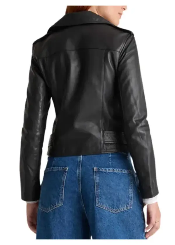 Black Biker Cropped Leather Jacket Womens 3 Black Biker Cropped Leather Jacket Womens - Image 3