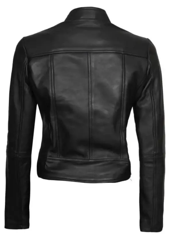 Black Cafe Racer Motorcycle Jacket Womens 3 Black Cafe Racer Motorcycle Jacket Womens - Image 3