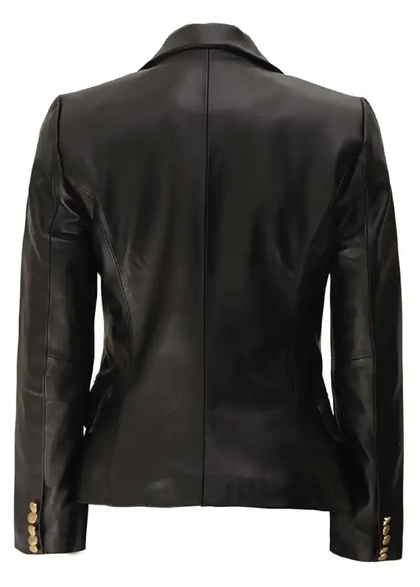 Kim Double Breasted Black Leather Blazer Womens 3 Kim Double Breasted Black Leather Blazer Womens - Image 3