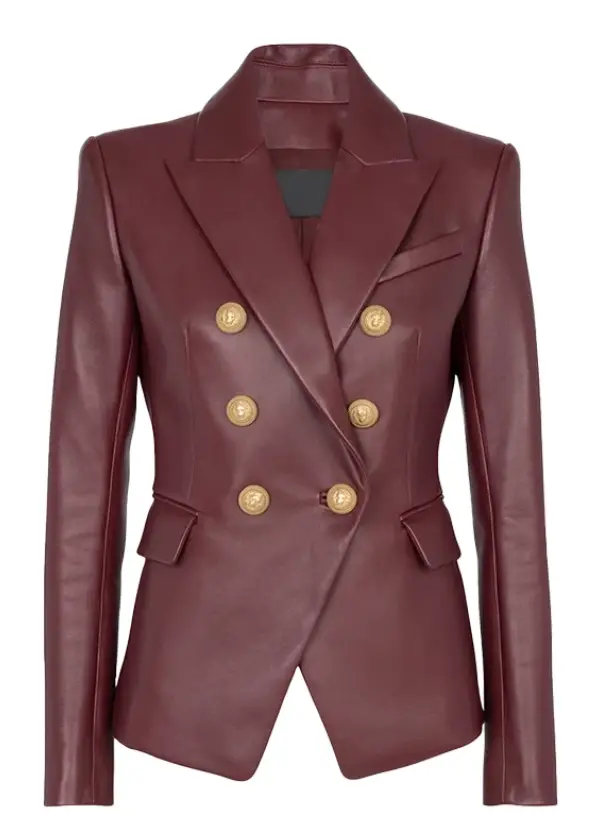 Kim Double Breasted Burgundy Leather Blazer Womens 1 Kim Double Breasted Burgundy Leather Blazer Womens