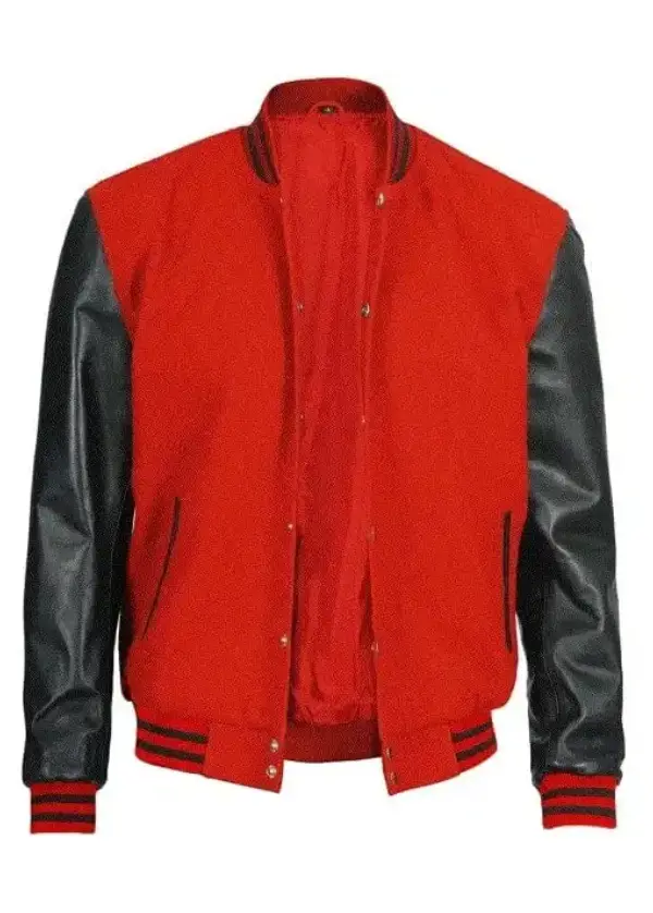 Mens Red And Black Varsity Jacket With Leather Sleeves 2 Mens Red And Black Varsity Jacket With Leather Sleeves