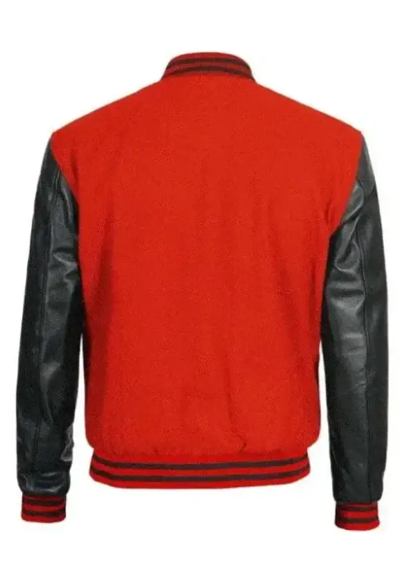 Mens Red And Black Varsity Jacket With Leather Sleeves 3 Mens Red And Black Varsity Jacket With Leather Sleeves - Image 3