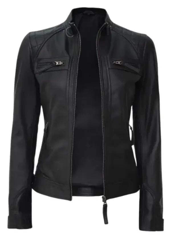 Cafe Racer Black Quilted Leather Jacket For Womens 4 Cafe Racer Black Quilted Leather Jacket For Womens - Image 4