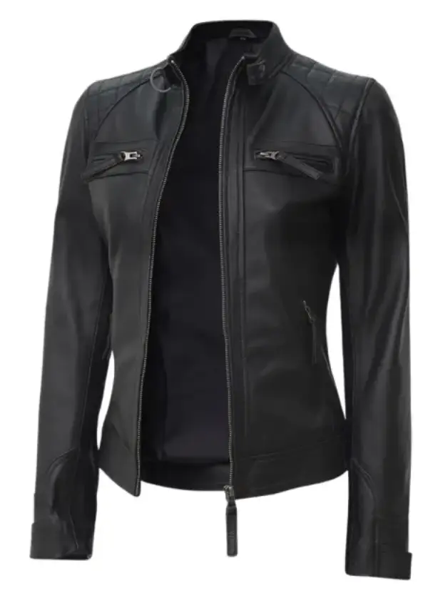 Cafe Racer Black Quilted Leather Jacket For Womens 3 Cafe Racer Black Quilted Leather Jacket For Womens - Image 3