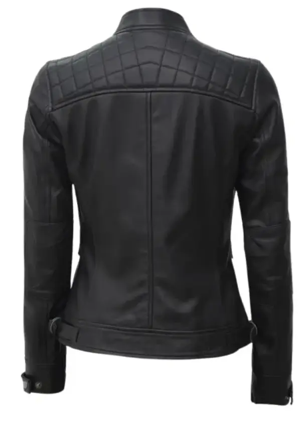 Cafe Racer Black Quilted Leather Jacket For Womens 2 Cafe Racer Black Quilted Leather Jacket For Womens - Image 2