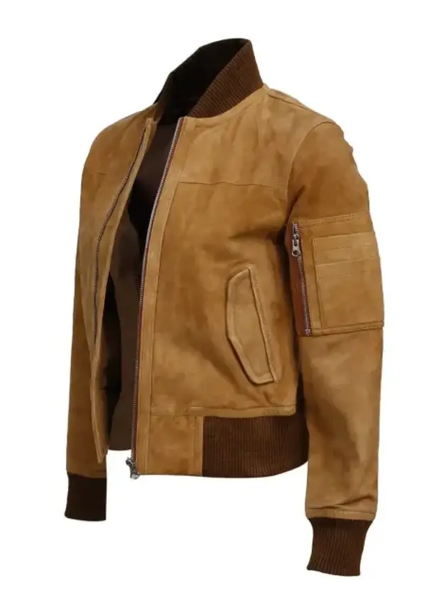 Brown Suede Leather Bomber Jacket For Womens 7 Brown Suede Leather Bomber Jacket For Womens - Image 7