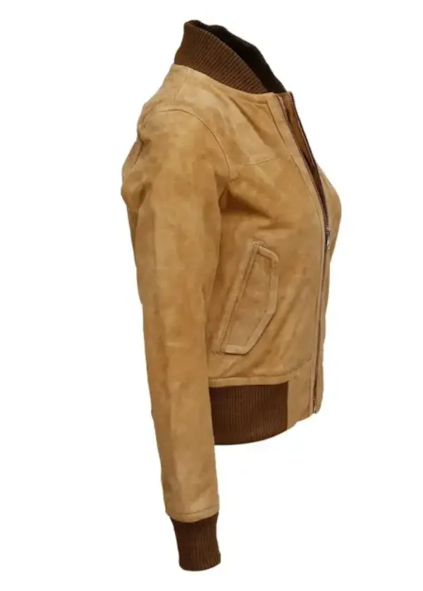 Brown Suede Leather Bomber Jacket For Womens 6 Brown Suede Leather Bomber Jacket For Womens - Image 6