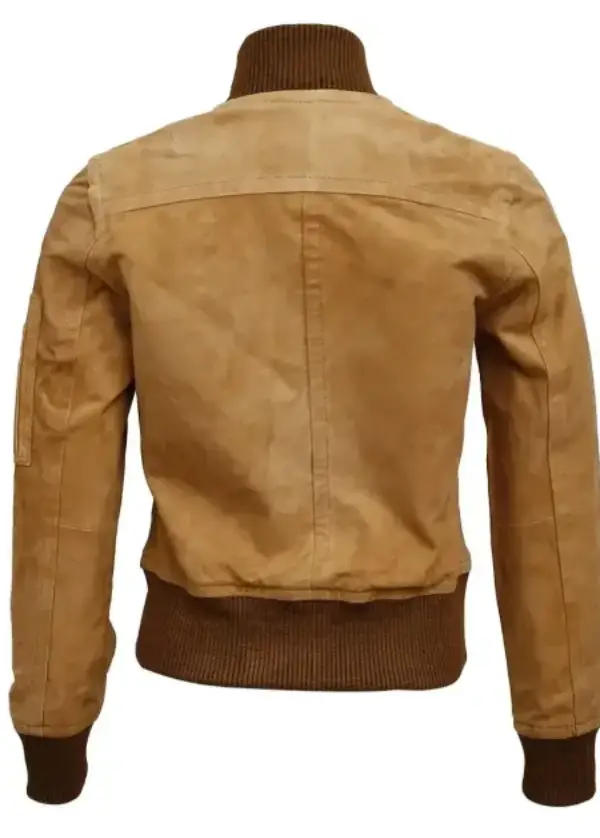 Brown Suede Leather Bomber Jacket For Womens 5 Brown Suede Leather Bomber Jacket For Womens - Image 5