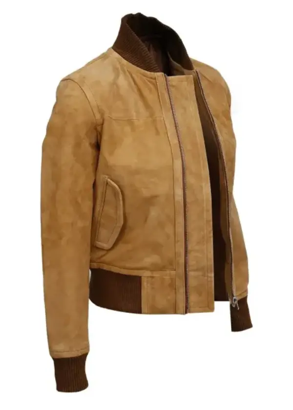 Brown Suede Leather Bomber Jacket For Womens 4 Brown Suede Leather Bomber Jacket For Womens - Image 4
