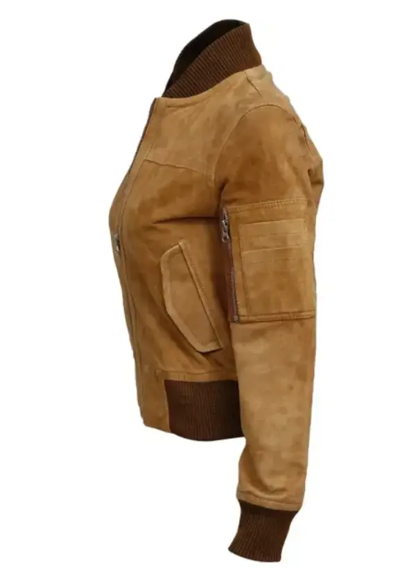 Brown Suede Leather Bomber Jacket For Womens 2 Brown Suede Leather Bomber Jacket For Womens - Image 2