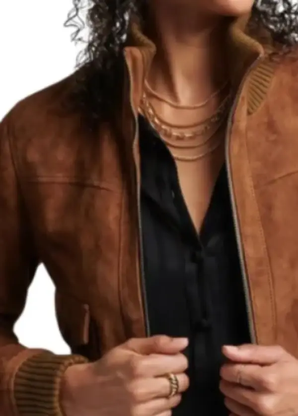 Suede Leather Brown Bomber Jacket Womens 6 Suede Leather Brown Bomber Jacket Womens - Image 6