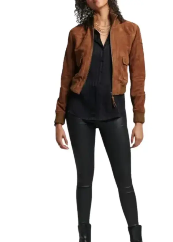 Suede Leather Brown Bomber Jacket Womens 3 Suede Leather Brown Bomber Jacket Womens - Image 3
