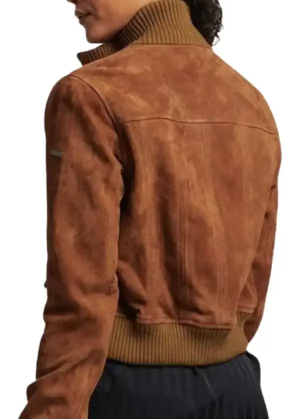 Suede Leather Brown Bomber Jacket Womens 2 Suede Leather Brown Bomber Jacket Womens - Image 2