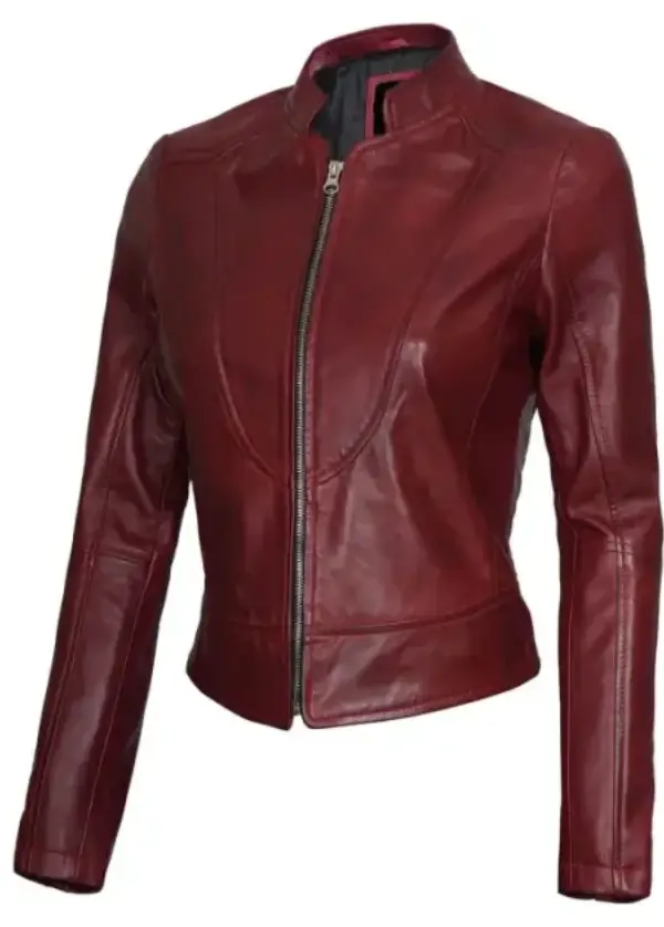 Cafe Racer Leather Maroon Moto Jacket For Womens 6 Cafe Racer Leather Maroon Moto Jacket For Womens - Image 6
