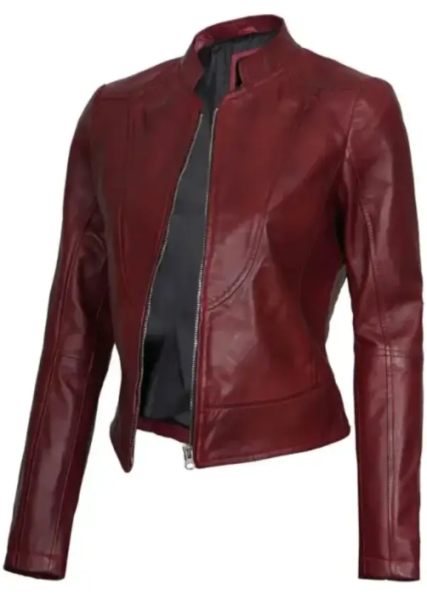 Cafe Racer Leather Maroon Moto Jacket For Womens 5 Cafe Racer Leather Maroon Moto Jacket For Womens - Image 5